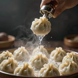 pumping a dumpling full of air