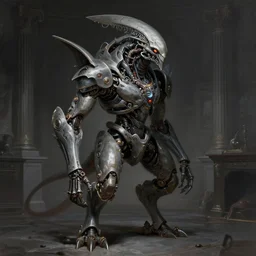 professional concept art portrait of a predatory robotic species in a dark room by artgerm and greg rutkowski. an intricate, elegant, highly detailed digital painting, concept art, smooth, sharp focus, illustration, in the style of cam sykes.