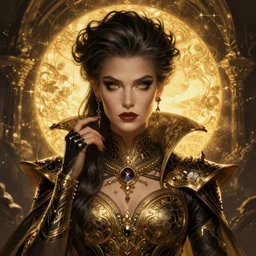 Beautiful Evil Necromancer Sorceress, fantasy magic, undercut hairstyle, dramatic lighting, golden hour, close to night, intricate, elegant, sharp focus, illustration, highly detailed, digital painting, concept art, matte, art by WLOP and Artgerm and Greg Rutkowski and Alphonse Mucha, masterpiece