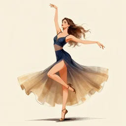 a fashion illustration of a beautiful woman dancing