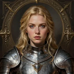 head-on centered symmetrical painted portrait, Elisha Cuthbert as a paladin, blonde hair, steel English armour, dramatic lighting, intricate, fantasy, intricate, elegant, highly detailed, digital painting, smooth, sharp focus, illustration, dramatic lighting, artstation, in the style of Artgerm and Anna Podedworna