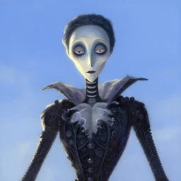 elegant mysterious solemn desperate victor van dort from the corpse bride, portrait, illustration, the land of the death, rim light, top light, summer clear blue sky, perfectly shaded, soft painting, art by krenz cushart and wenjun lin