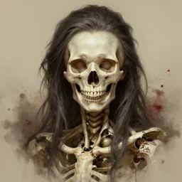 stunning blade runner goddess of skull portrait, bones, skull, dirt, bloody background fantasy, intricate, elegant, highly detailed, digital painting, artstation, concept art, smooth, sharp focus, illustration, art by afshar petros and krenz cushart and artem demura