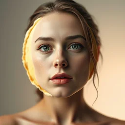 complex 3 d render hyper detailed ultra sharp beautiful stunning emma watson having pancake on face, pancake laying on her face, medium shot portrait, close - up, fullface round mask of pancake, octane render, 8 k