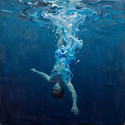 drowning in the deep space ocean, paint pour, greg rutkowski, wlop, oil on canvas, poured paint, paint pour, canvas