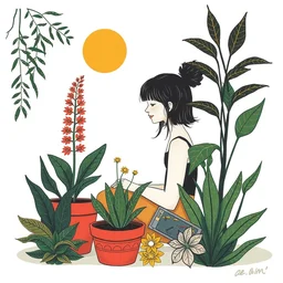 risograph print original a 5 riso illustration artprint, me with plants
