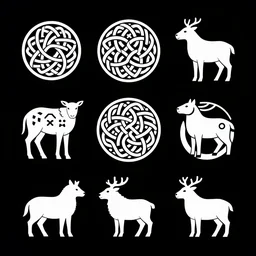 vector art of old symbols on perfect clean black background, featured on behance, clean design, celtic, nordic, animals, geometric design, vector art, adobe illustrator,