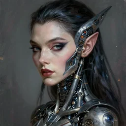attractive vampire female alien - cyborg, close - up portrait, intricate, elegant, volumetric lighting, scenery, digital painting, highly detailed, artstation, sharp focus, illustration, concept art, luis rollo, ruan jia, steve mccurry, john berkey
