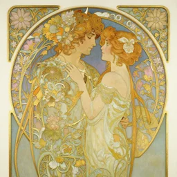 the lover's night | highly detailed | very intricate | art nouveau | gold filigree | pre - raphaelite romantic storybook fantasy | made of flowers | soft cinematic lighting | award - winning | painted by mandy jurgens and audrey kawasaki | pastel color palette | featured on artstation