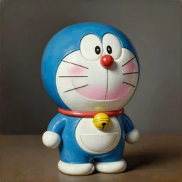 a painting of a cracked ceramic clown doraemon toy painted with poor blue and pink pigments, a flemish baroque by dino valls and jc leyendecker, trending on zbrush central, classical realism, flemish baroque, hyper realism, chiaroscuro