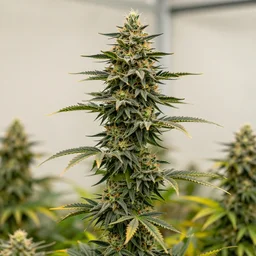 a stunning photo of a 10ft tall marijuana plant with lots of nugs