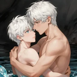 young teen bishonen male white haired prince! scrawny white haired merman! hugo pratt, french comic art, semi - realistic anime, portrait, beautiful youthful face, symmetrical face, trending on pixiv, detailed, clean lines, sharp lines, crisp lines, award winning illustration, masterpiece, 4 k