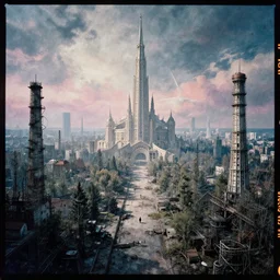 kodak portra 8 0 0, infinitely detailed hd scenery ambience from nier automata, dream design, relief concept, majestic dream scenery detailed magic, chernobyl