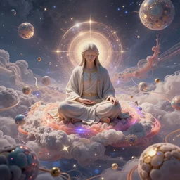 god sitting in the center of the multi dimensional latent space conceptualizing our collectively designed divine imagination, 4 k surrealism
