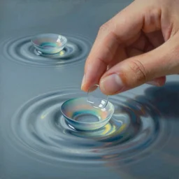 Alex Grey painting of someone putting on a contact lens, ripples, repeating patterns