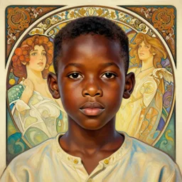 colourful upper half portrait of an african boy with proportions in the style of jack davis - art hsiao - ron cheng & alphonse mucha, highly detailed, caricature, digital painting, illustration, smooth, sharp focus, intricate, symmetry, pinterest, behance, artstation