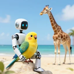 robot bird chilling with a robot giraffe in aruba