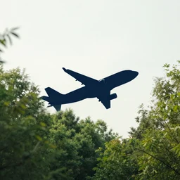 a logo of a plane flying over some trees