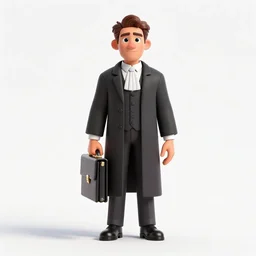 noble lawyer with briefcase, stylized pixar-style 3d render, full body, standing, isolated on a pure white background, centered, whole figure in frame, sharp focus, studio lighting