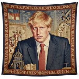 bayeux tapestry with boris johnson in the style of bayeux tapestry