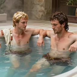 alexander the great and hephaestion chilling in a hot tub