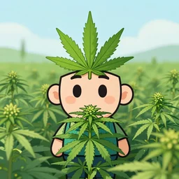 cartoon caricature portrait of a cannabis themed character hiding the fields of cannabis crops. octane 4 k render by eyvind earle, female mean fat politician australian political comedy illustration
