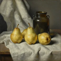still life of pears and jars over drapery, artwork by goya