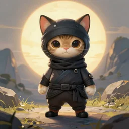 anthropomorphic cat ninja, ninja outfit, standing in a beautiful landscape, cute and adorable, dnd character art portrait, matte fantasy painting, deviantart artstation, by jason felix by steve argyle by tyler jacobson by peter mohrbacher, cinematic lighting