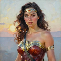 portrait of Wonder Woman in the morning sun, Danile Gerhartz, oil painting
