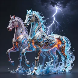 3 d ornate carved horse with profile portrait, sigma 5 0 0 mm f / 5. beautiful intricate highly detailed horse. bioluminescent, plasma, lava, ice, water, wind, creature, thunderstorm! artwork by tooth wu and wlop and beeple and greg rutkowski, 8 k trending on artstation