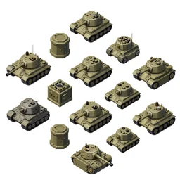isometric ussr game asset of war game command and conquer tanks bases military buildings in pixelart, props, stylized, 2 d sprites asset sheet, kitbash, arcane, prop rocks, overwatch, many color scheme, 8 k, close up