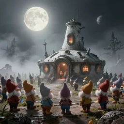 moon base populated by smurfs ultra realistic eerie foggy