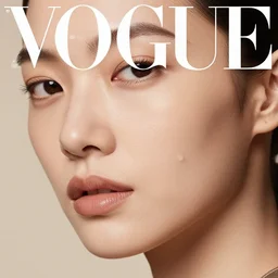 close up of face of female fashion model, beige colors, official vogue editorial, highly detailed