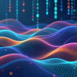 highly detailed, epic, octane render, background design, design, shallow depth of field, big data background, vibrant colors, illustration, hi - tech, digital painting, concept art, trending artstation, cinematic lighting, photorealism, waving particle technology, flow particles, abstract wave moving dots