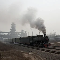 industrial mine, pollution, haze, baotou china, steam train, low quality digital camera,