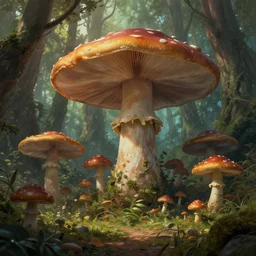 a huge mushroom forest, a detailed matte painting by julian allen, cgsociety, fantasy art, matte painting, concept art, daz 3 d