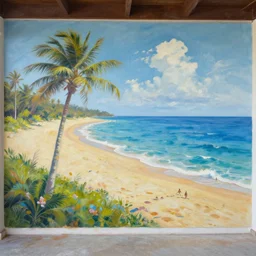 mural of beach scene, by artist william woodward, painterly