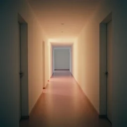 noisy color photograph of a retrofuturist liminal space, hallways, minimalist, oddly familiar, cinematic, soft vintage glow