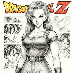 scarlett johansson as chi chi, dragonball z, pencil and ink, baki manga style