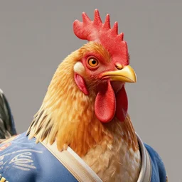 Photorealism, head shot, anthropomorphic chicken as a Tekken character, hyperrealism, 3D, chicken head and body and Tekken robe and black belt fully visible in frame with karate pose, fine details visible in focus, hyperrealism, 4k ultra detailed -4