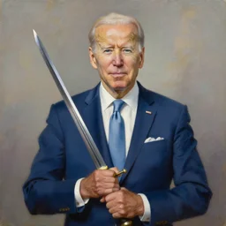 oil painting of joe biden with a broadsword