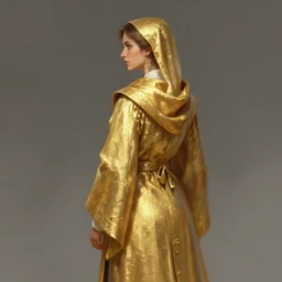 Female cleric, golden robes, fantasy, looking from behind, artstationHD, octane, by artgerm and wlop