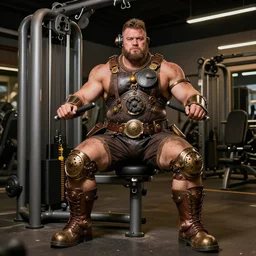 a steampunk gym machine being used by gigachad, professional photography