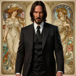cinematic stills of john wick, deep focus, d & d, fantasy, intricate, elegant, highly detailed, digital painting, artstation, concept art, matte, sharp focus, illustration, hearthstone, art by artgerm and greg rutkowski and alphonse mucha