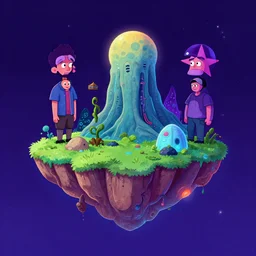 japanase remote island. concept art by petros afshar and victor mosquera, kurzgesagt style. colourful 2 d cartoon, matte background, luminescent, space art, cosmic horror. behance contest winner.