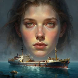 A lake with floating bodies and a sunken ship digital painting, artstation, concept art, Sergey Kolesov , Breathtaking, 8k resolution, extremely detailed, beautiful, establishing shot, artistic, hyperrealistic, octane render, cinematic lighting, dramatic lighting, masterpiece, light brazen, extremely detailed and beautiful face