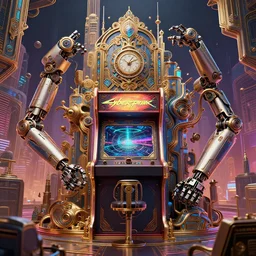 cyberpunk city retro arcade, robotic limbs:: Simon Stålenhag and beeple and James Gilleard and Justin Gerard :: ornate, dynamic, particulate, intricate, elegant, highly detailed, centered, artstation, smooth, sharp focus, octane render, 3d