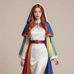 studio portrait of neutral good rainbow colorful female cleric bard healer as absurdly beautiful, elegant, young skinny german gravure idol, an ultrafine hyperdetailed illustration by kim jung gi, intricate linework, detailed faces, super sharp focus, bright colors, octopath traveler, final fantasy, unreal engine 5 highly rendered, global illumination, radiant light, detailed and intricate environment