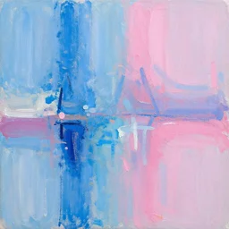 abstract oil pastel painting, blues, pinks,whites