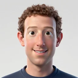 mark Zuckerberg with large dark eye smiling at the camera, uncanny valley, cinema 4d render